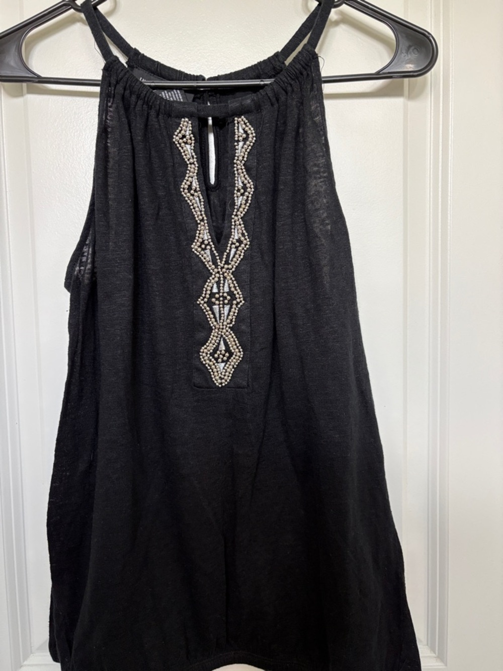 INC International Concepts Black Halter Tank with Beaded Front Trim